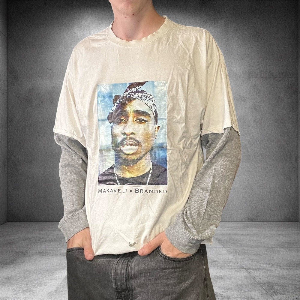 Vintage Makaveli Branded Tupac 2Pac Layered Long Sleeve Shirt XL Y2K Streetwear